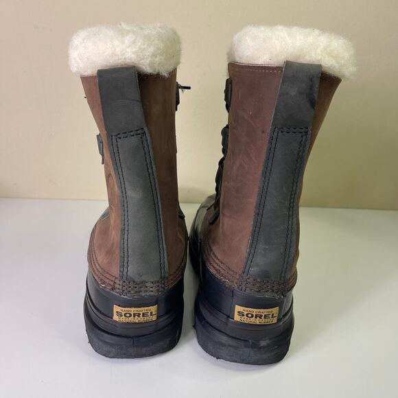 Sorel Caribou Waterproof Lined Winter Boots Men's Size 9 Brown Leather Rubber - Picture 6 of 13